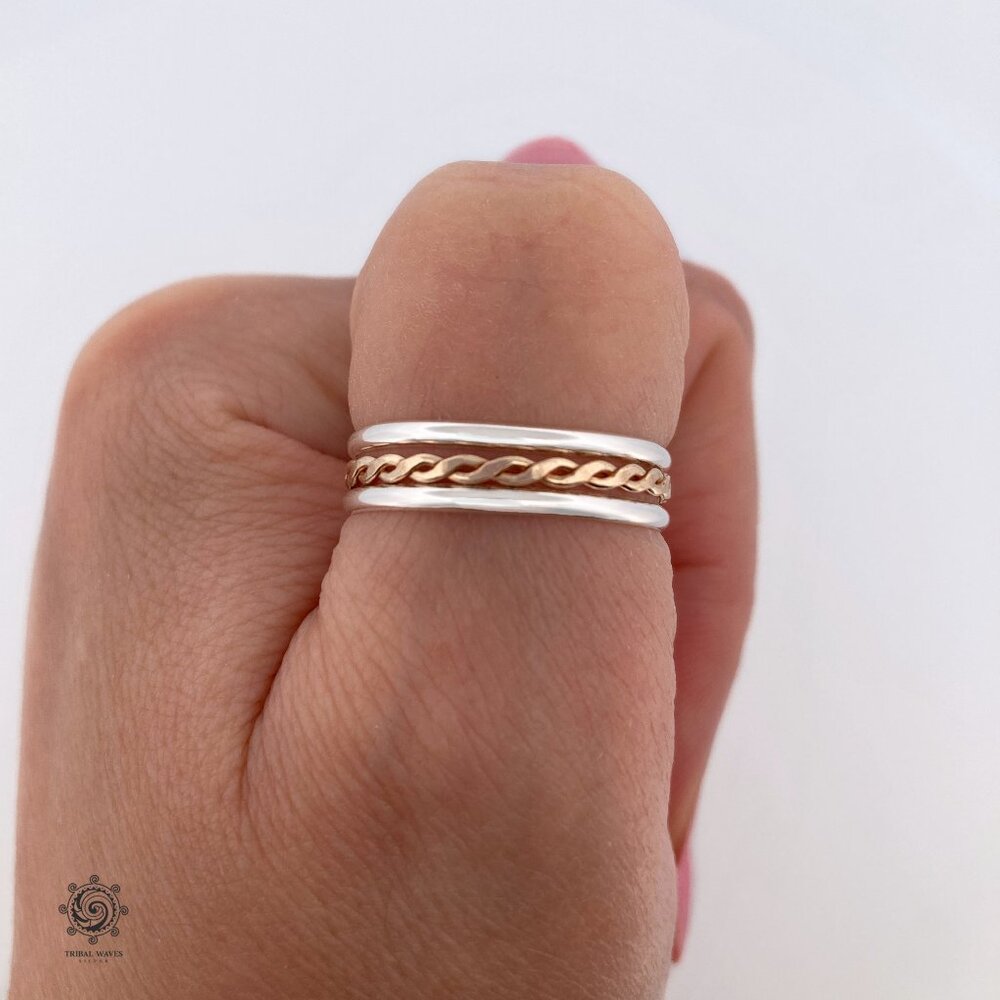 Mixed Metal Gold Silver Braid Ring Handmade